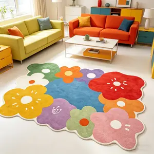 Colorful Flower Shaped Rug, Casual Style, Anti-Slip Durable, Washable, Pop Art Room Decor, Fresh Macaron Study Desk Mat