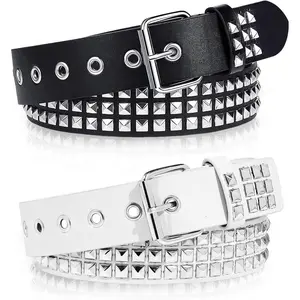 2 Pcs Black Studded Belt, Y2K Belt Goth EMO Punk Rock with Bright Pyramid Studded Rivet for Women Men