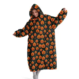 hoodie blanket，Wearable Blanket，Hooded Blanket Wearable Halloween Pumpkin Hoodie Blanket, Warm Holiday Atmosphere, Soft Large Size, Sofa Cover, Home Leisure, Camping Travel Gift，Christmas Gift,Valentine's Day gift