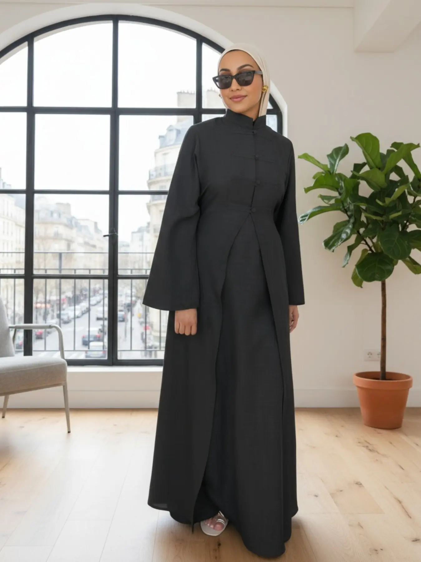 New Muslim Women's Traditional Abaya Set, Long Sleeve Slim Fit Top & Plain Inner Dress, Elegant Islamic Clothing Casual Wear for All Seasons