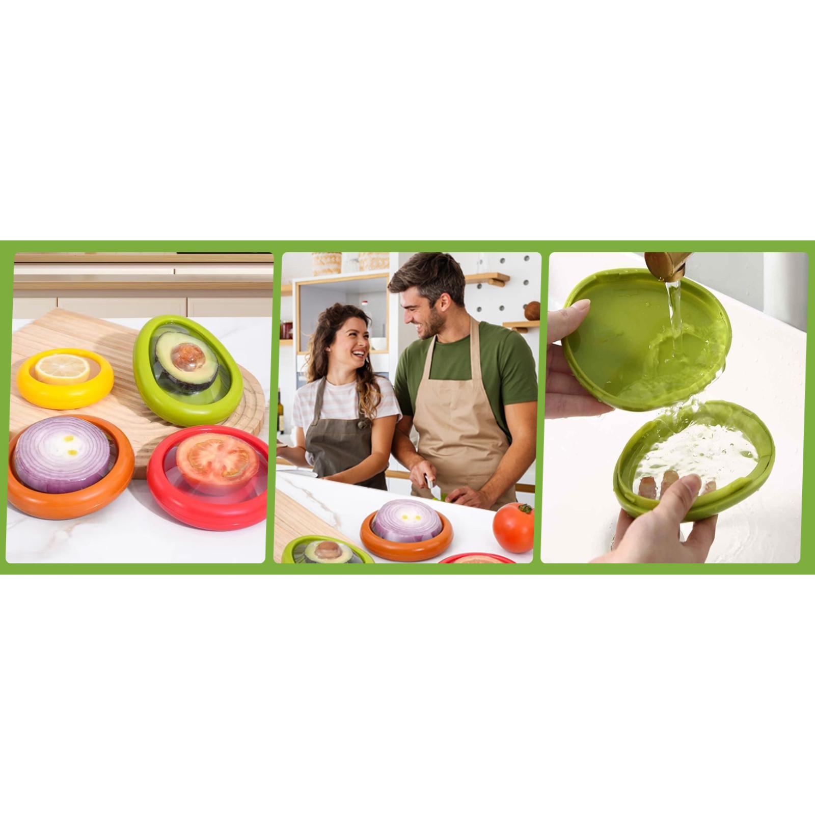Reusable Fruit and Veggie Savers Set of 4 - Perfect for Avocados Tomatoes Apples Garlic Onions and More - Ideal for Fresh Produce Storage