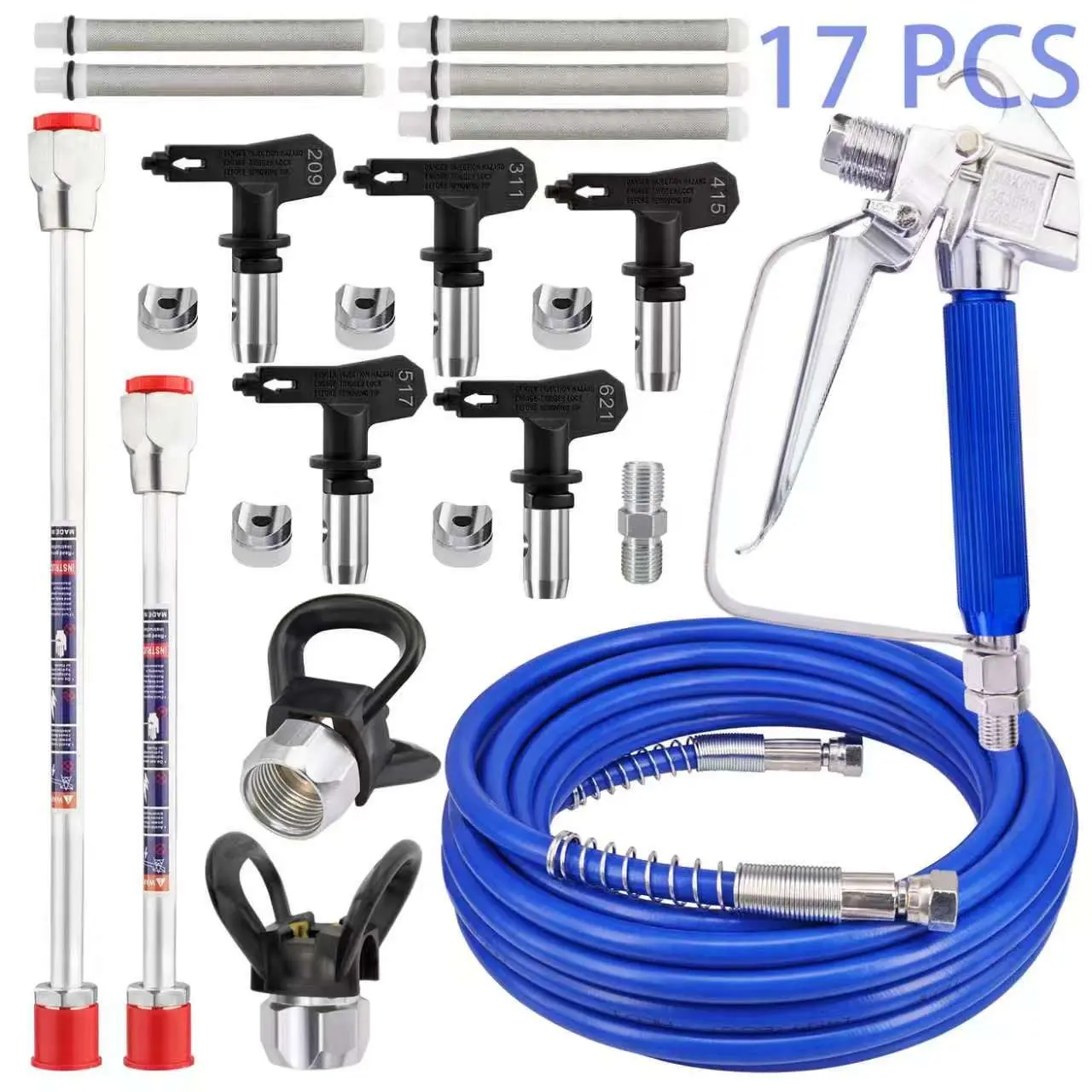 Professional Airless Spray Paint Tool Set, Airless Paint Sprayer with Paint Spraying Tool, Spray Gun, 33 Feet High Pressure Hose, 5 Reversible Nozzles, 2 Extension Poles for Efficient Painting, Paint Sprayer Kit