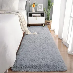 Soft Runner Rugs for Bedroom Living Room Plush Fluffy Rug 2x6 Feet, Shag ry Area Rug Carpet Non Shedding for    Girls Room Home Decorative, Grey(Sheet)