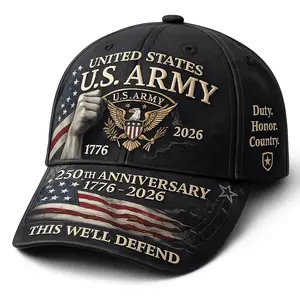 U.S. Army 250th Anniversary Emblem Printed (1776-2026) Hat -THIS WE'LL DEFEND, Collectible for Army Events & Casual Attire, Historical Design for 250 Years of Service Celebration