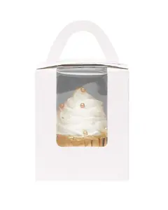 60 Pack Individual Cupcake Boxes – White Disposable Single Containers with Window, 3.7”x3.7”x4.3” – Perfect for Bakery, Party Favors, Home Baking