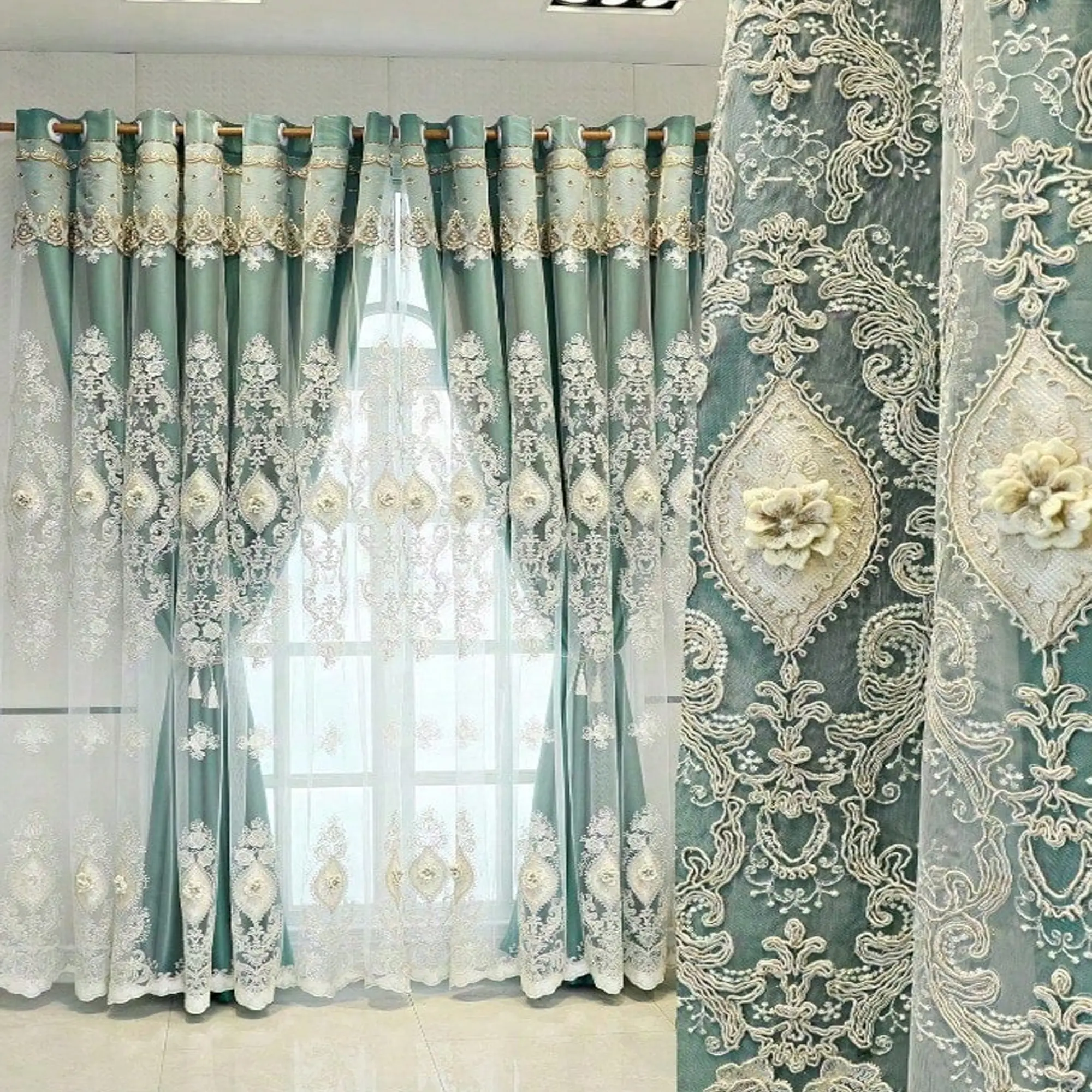 Luxury European Embroidered Floral Blackout Curtain, Home Decoration Curtain, 3D Relief Design, Ideal for Living Room & Bedroom, Enhances Privacy & Style, Blackout Window Cover, Embroidered Curtains