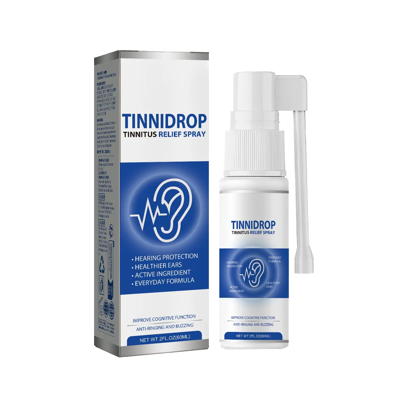 Tinnidrop Tinnitus Spray 60ml - Ear Care Formula, Ear Drops Treatment for Buzz & Ringing Relief, Natural Comfort Support, Daily Formula Wellness Maintenance