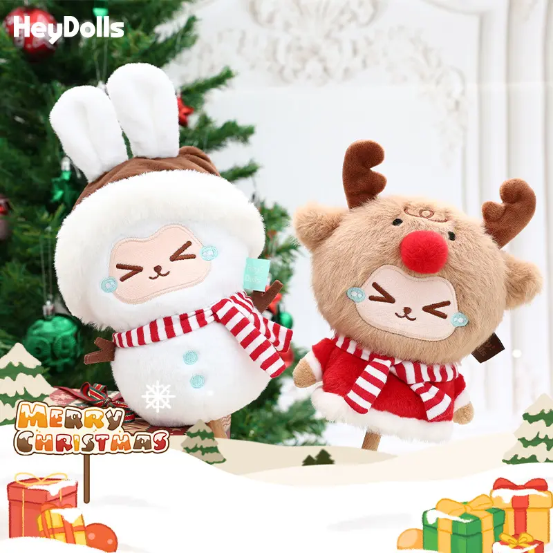 HeyDolls KIKI Christmas Plush Figures Massage Hammer Vinyl Figure Blind Box with Festive Snowman & Reindeer Designs