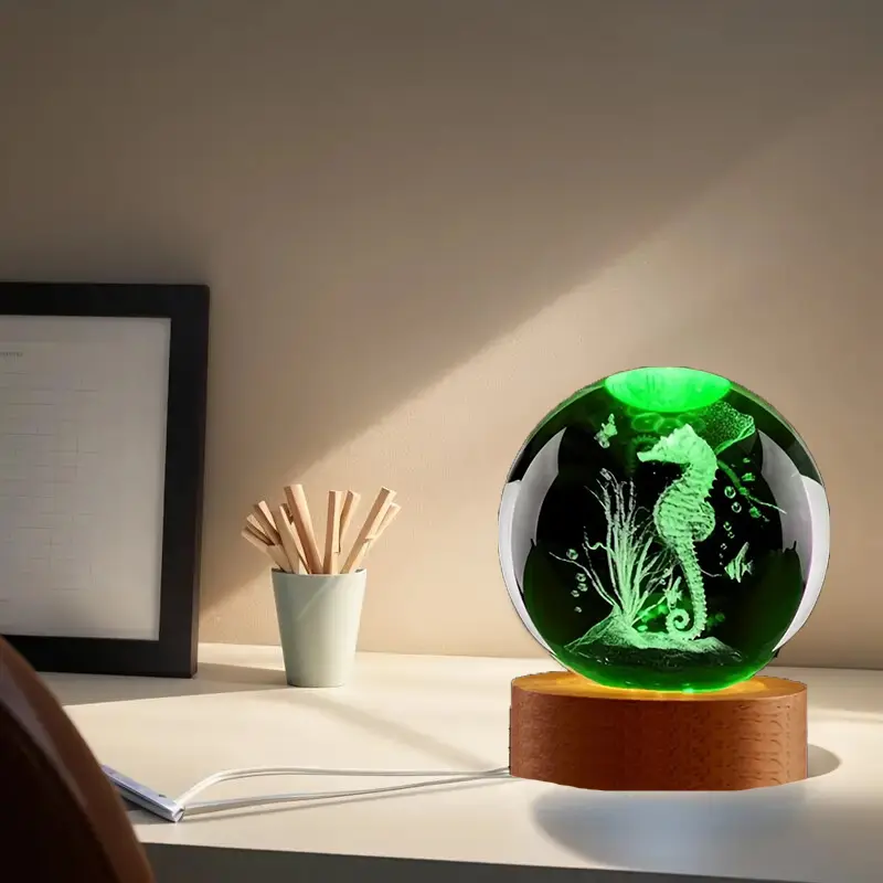 3D Crystal Ball Seahorse Figurine with Light - Women's Home Decor, Cute Party Gift for Best Friends, Keepsake Paperweight Ornament