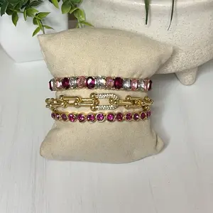The Camilla Bracelet Stack - Colorful 3-Piece Set with Pink & Clear Bracelets on Gold Tone