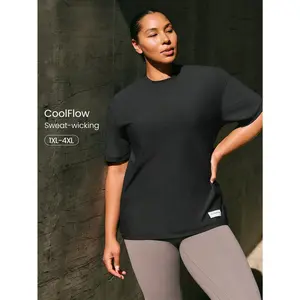 GLOWMODE Plus Size Big Easy Cooling Moisture-Wicking Quick-Dry Relaxed Fit Hip Length Crewneck T-Shirt Gym  Workout Studio Daily Casual Wear