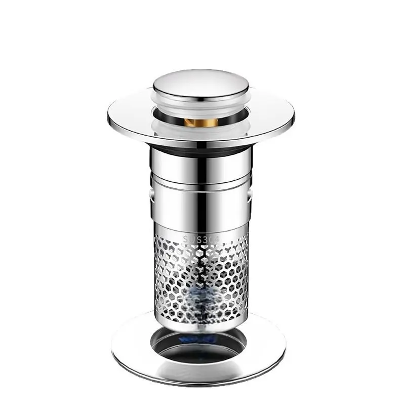 Upgrade 3-In-1 Bathroom Sink Drain Filter, Universal Lift Plug with Removable Stainless Steel Basket, Fits 1.1''-2.36'' Sinks, Chrome Plated Brass Core, Drain Protector