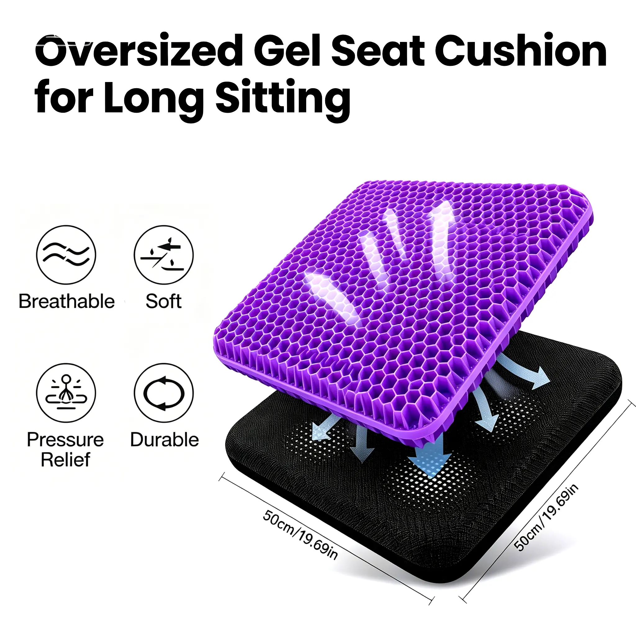 Honeycomb Gel Seat Cushion – Large 19.69×19.69in, Cooling Ergonomic Chair Pad for Back Pain, Sciatica & Pressure Relief, Office, Car & Gaming Mat, Perfect Gift for Mom & Dad