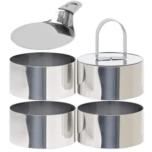 4 Pack Round Cake Ring Molds, 3 Inch Stainless Steel Food Rings Mold with Pusher & Lifter, 3" Crumpet Tart Rings for Tuna Tartare, Dessert Cooking