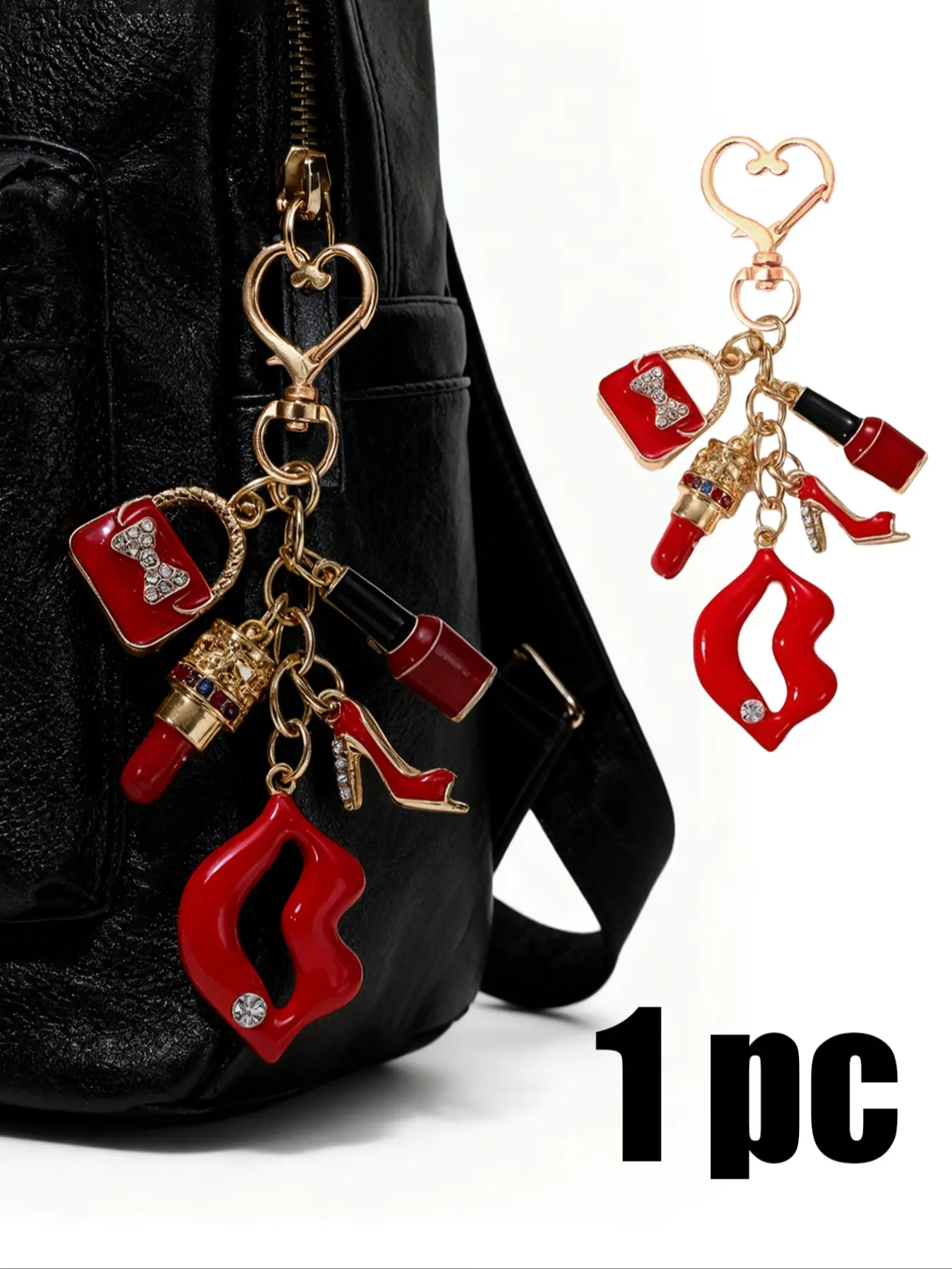 Metal Red Lips High Heel, Alloy, Heart-Shaped Keychain, Keychain for purse, Fashion Red Lips, Nail Polish, Lipstick, High Heels, Bags, Ideal Accessory for Women's Handbags, Car Keys, Phone Accessories