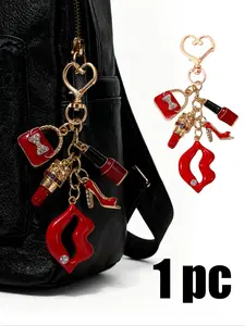 Metal Red Lips High Heel Keychain, Fashionable Alloy Keychain, Heart-Shaped Keychain, Fashion Red Lips, Nail Polish, Lipstick, High Heels, Bags, Ideal Accessory for Women's Handbags, Keychains, Car Keys, Phone Accessories