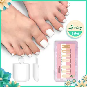 NOVO OVO Toe Nail Tips Press on Pure Color Milky White, Sharp Square Pre-Designed Soft Gel Thick False Toenail Extension, Long/Medium Wide Fake Toenails, Full Cover Acrylic for DIY 15 Sizes 240 pcs
