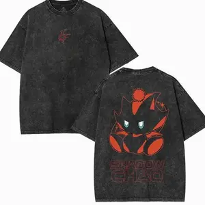Retro Shadow Chao Graphic Tees Shirt, Video Game Unisex Oversized Heavy Cotton Wash Tee for Fan, Sonic Merch, Shadow The Hedgehog Shirt, 292