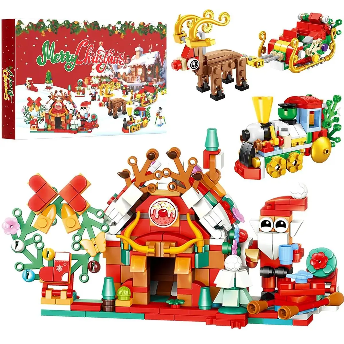 24 Day Surprise Advent Calendar Mini Building Bricks Christmas Tree Santa Reindeer DIY Kit Kids Christmas Gift
