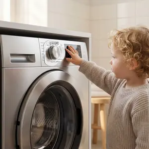 Washing Machine Knob Cover Protector, Child and Pet Safety Cap, 2 Finger Unlock, Transparent and Smoke, No Drilling Required