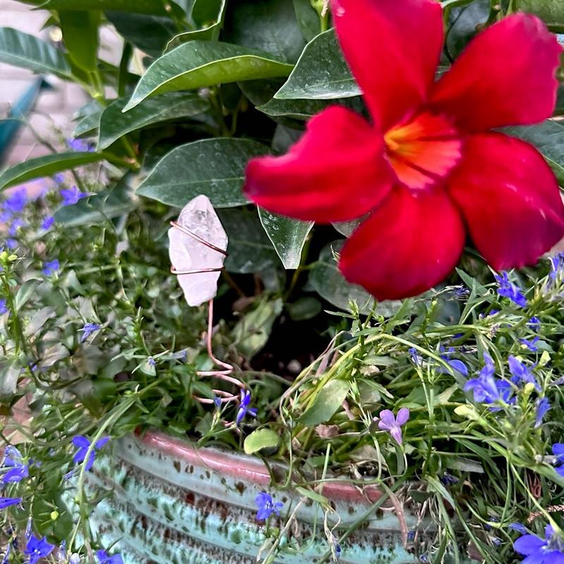 Pure Copper Electroculture plant spikes~potted plant stakes for better plant growth~whimsical wire wrapped crystal garden decor~gemstone garden spikes