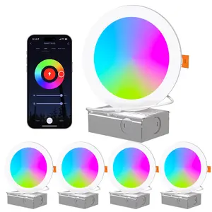 Smart Recessed Lighting 6 Inch, 13W 1050LM RGBCW 2700-6500K Ultra-Thin Wafer Lights Compatible，WiFi＆Bluetooth Color Changing Retrofit LED Can Lights, 1/4Pack