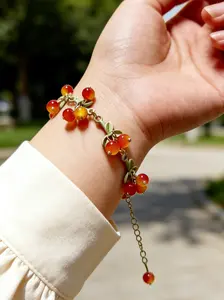Vintage Fruit Glass Beaded Bracelet, Forest Boho Fruit Style, Adjustable Women's Jewelry Gift, Unique Fashion Accessory