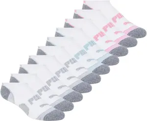 PUMA Women's Sports No-Show Socks 5-9.5 Shoe Size White 10 Pairs Cushioned Mesh Ventilation Moisture Wicking Arch Support Machine Washable