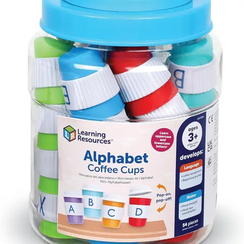 Learning Resources Alphabet Coffee Cups - ABC Toys, Phonics Practice, Reading Readiness, Language Development, Letter Toy for Toddlers, Matching Game, Preschool Activities