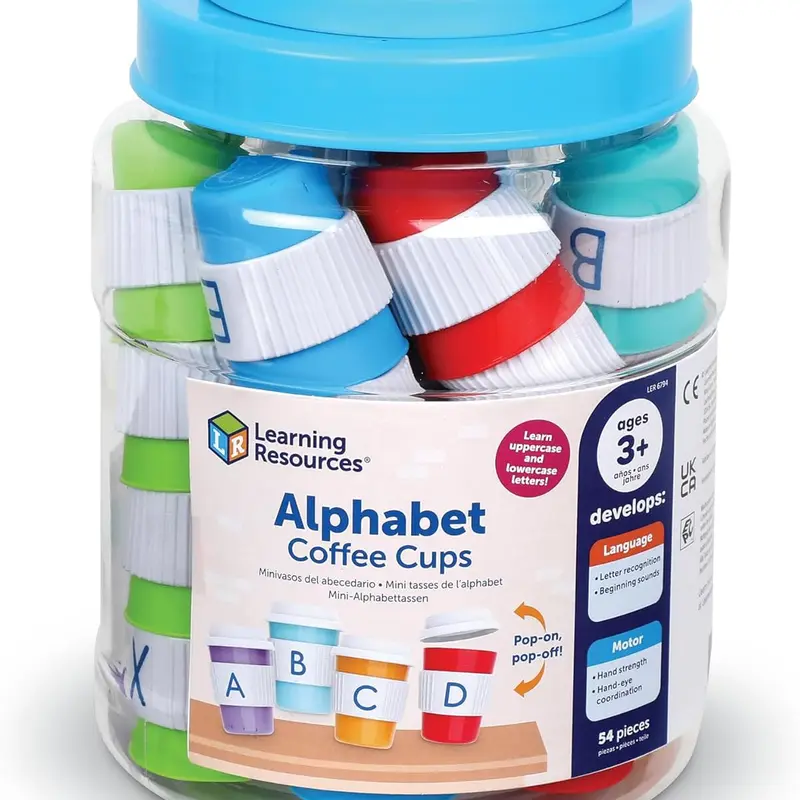 Learning Resources Alphabet Coffee Cups - ABC Toys, Phonics Practice, Reading Readiness, Language Development, Letter Toy for Toddlers, Matching Game, Preschool Activities