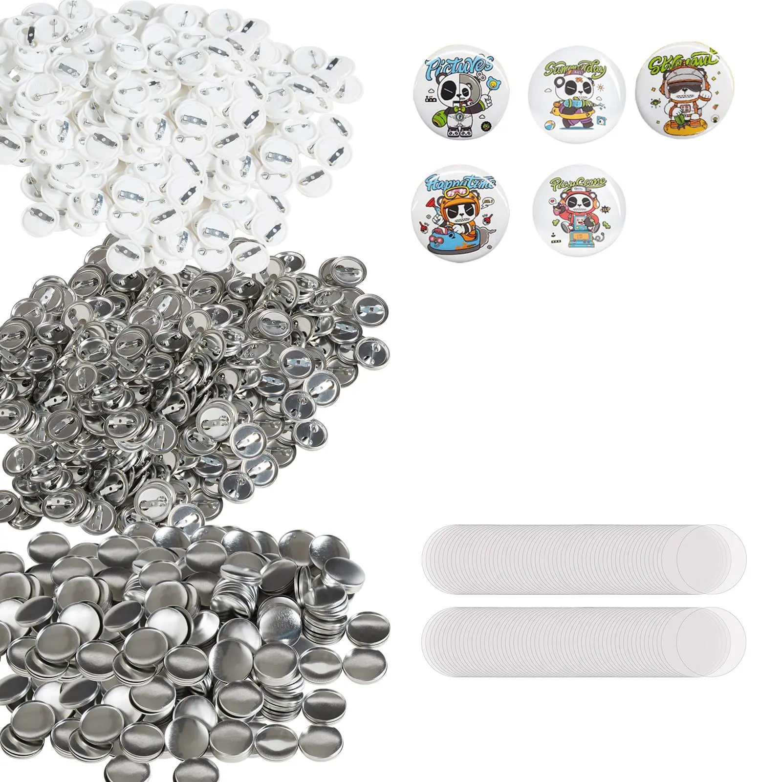 VEVOR 500 Sets 1 inch 25mm Pin Back Button Parts for Button Maker Machine,  DIY Round Button Badge Parts, Set Includes Metal Top, Plastic/Metal Button, Clear Film, and Blank Paper For Gifts Presents
