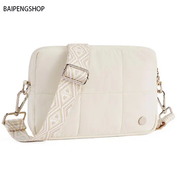 Women's Quilted Puffer Crossbody Bag - Lightweight Casual Chic Travel Purse with Adjustable Multi-Color Woven Strap, Ideal Gift, Crossbody Bags For Women, Adjustable Strap, Female, Gift-Giving Occasions, Plain, Stylish Daily Travel Accessory
