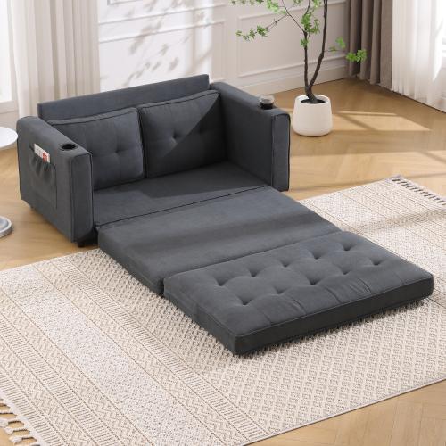 VIDEO Provided 3-in-1 Upholstered Futon Sofa Convertible Sofa Bed,Foldable Tufted Loveseat With Pull Out Sleeper Couch Bed