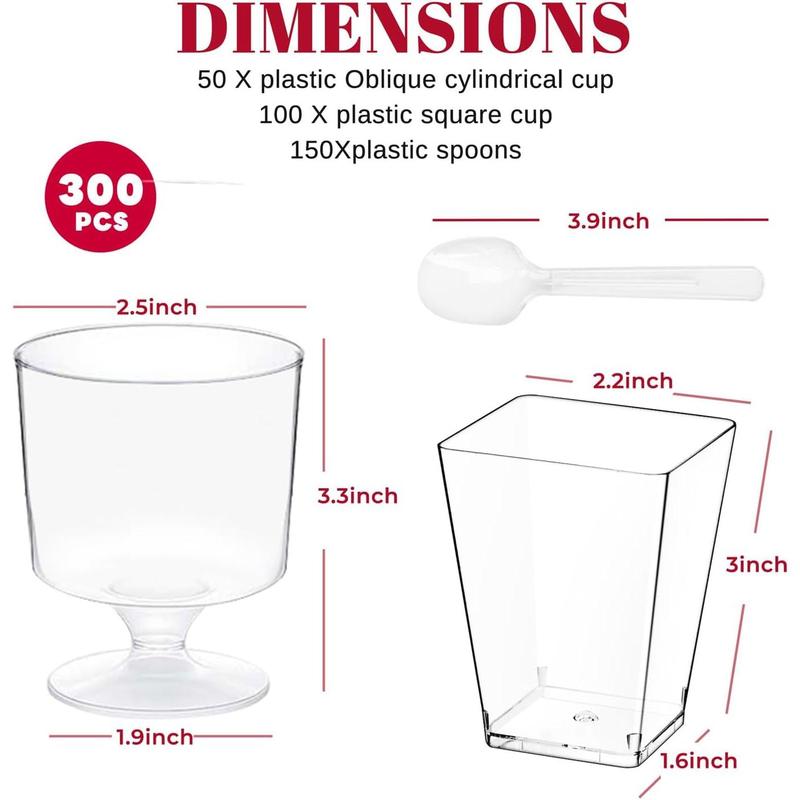 300 Pack Clear Plastic Dessert Cups(5 oz),Disposable Parfait Cups For Pudding, Fruit and Ice Cream,Mini Shooter Cups With Spoons For Party,appetizer cups