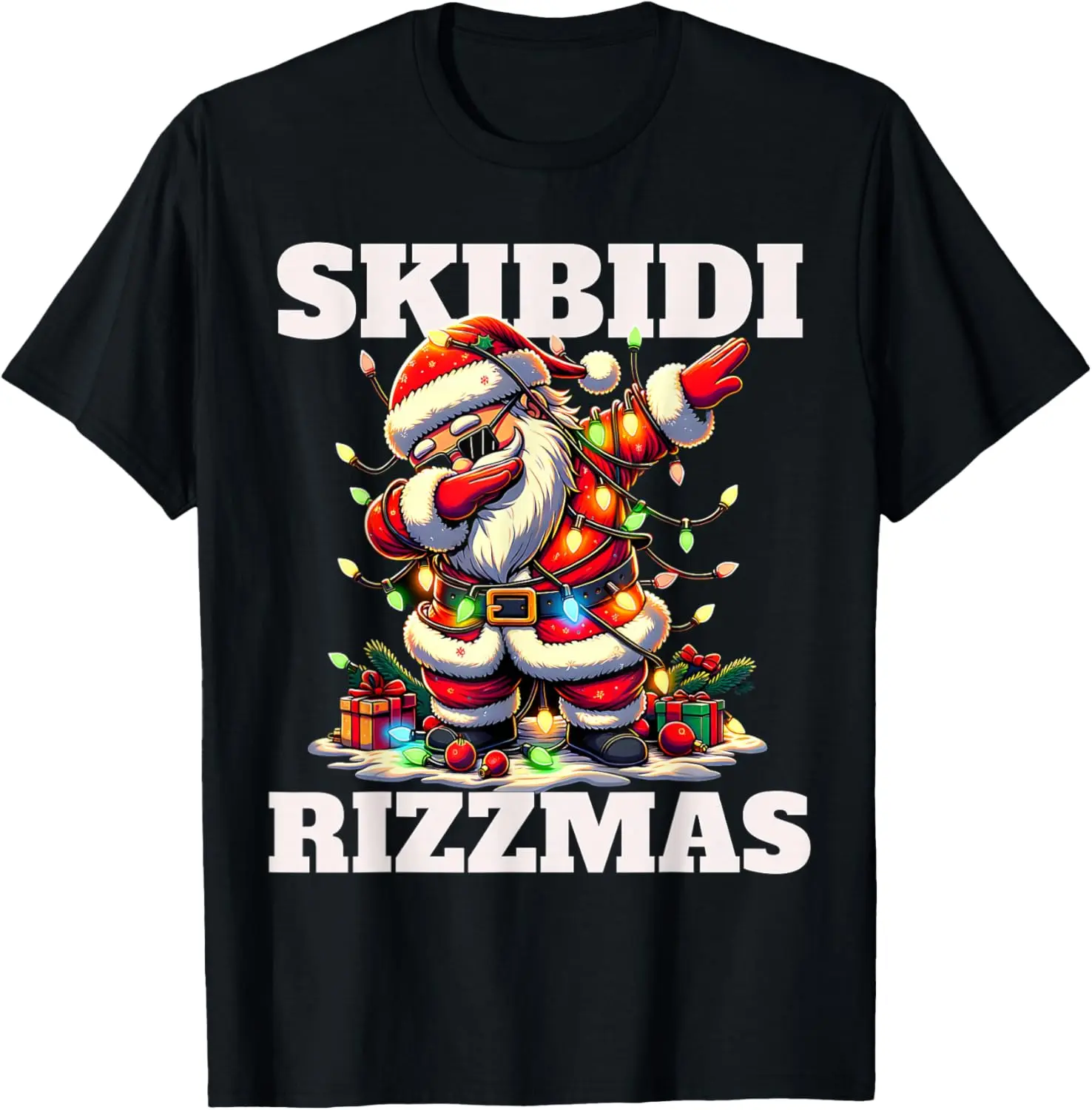 Women's Rizzmas Funny Santa Graphic T-Shirt - 100% Cotton, Casual Vintage Washed Distressed Short Sleeve Round Neck, Everyday Party Christmas Holiday Top, Wide Range of Sizes, Crew Neck