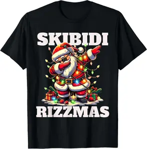 100% Cotton Rizz Christmas Santa Funny Xmas Gen Alpha Skibidi Rizzmas T-Shirt