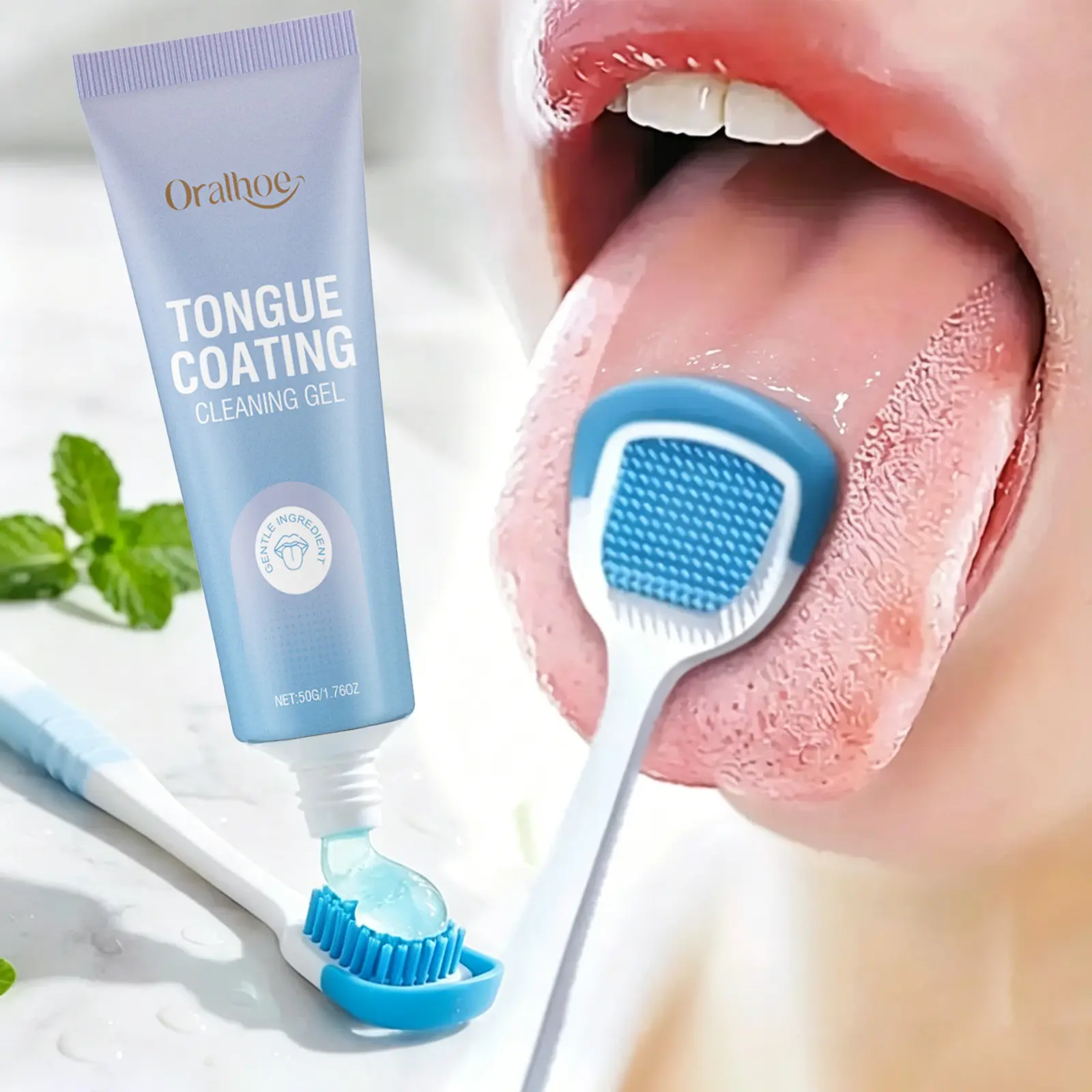 Tongue Scraper Cleaner with Gel, Tongue Cleaning Brush for Adults, Fresh Breath Oral Care Essentials, Gentle Tongue Coating Removal Tool, Daily Use
