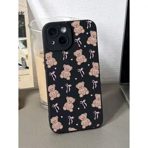 1PC Cute Girl Style Bowknot & Bear Pattern Matte Black Full Protect Soft Phone Case Compatible With Iphone11/12/13/14/15 Pro Max