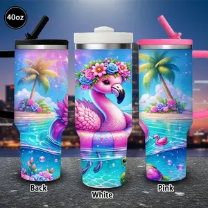 1 pc 40 oz Magical Tropical Flamingo Tumbler with lid and straw, winter insulated travel mug, gift for women and men, ideal for Valentine’s Day, Easter, birthday gifts, iced/hot coffee cup