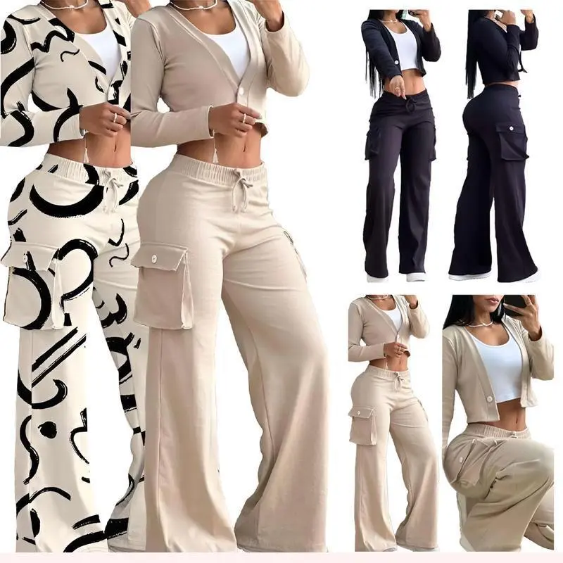 Ladies'casualwear,two-piecelongpantsset,ladies'streetwearhotpantsset,regularcasualreadyplainbatsleeveselegantjumpsuitClothesComfortpengpeng