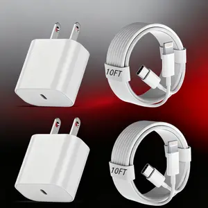 20W TypeC-PDWall Fast Charger with 2-Pack 10-Foot TypeC-PD ypeto Lightning Fast Charging Cables, Compatible with 14/13/12/12 Pro Max/11