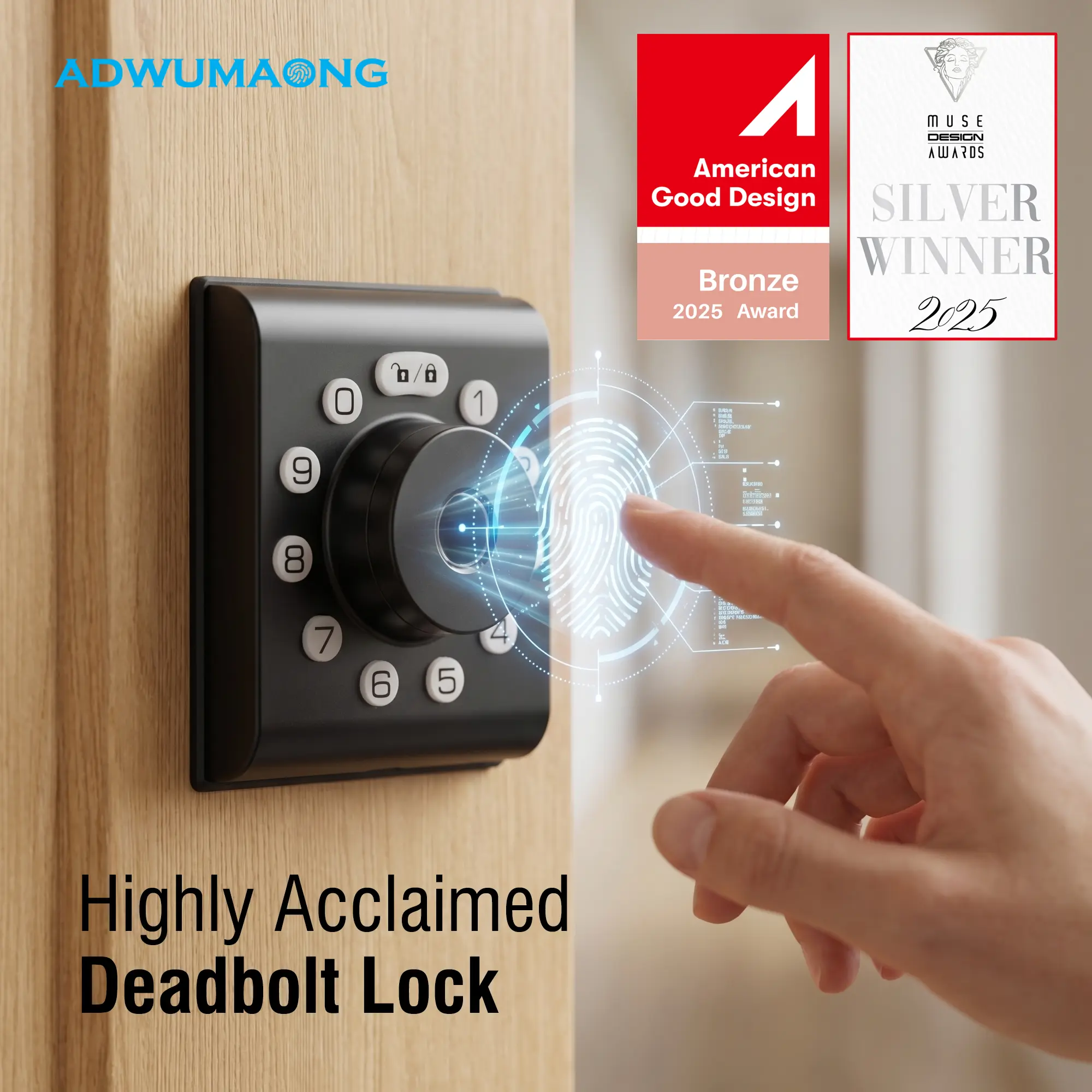 ADWUMAONG Smart deadbolt lock 3-in-1 Fingerprint Convenient Door Locks For All Ages Under All Conditions Electronic Locking With Key for Apartment Office House Hotel Doors Use