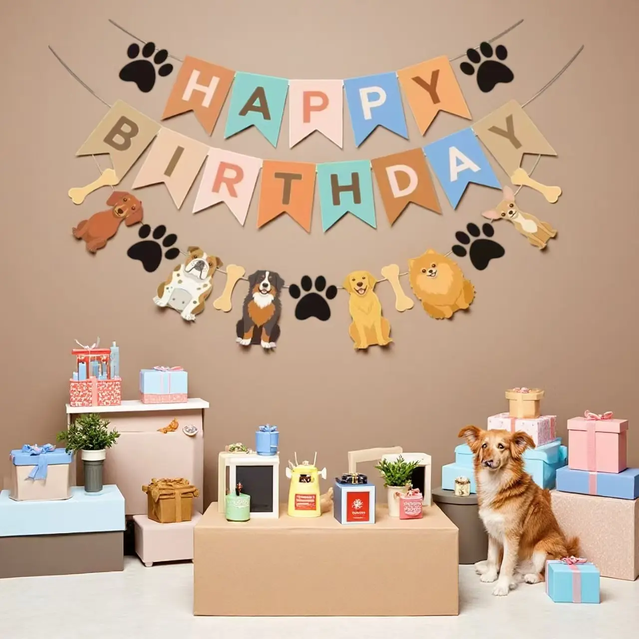 Dog Birthday Bunting Set, Perfect for Pet Party Decorations, Gifts, Ideal for Birthday Party Scene Setup, Fun and Festive Pet Accessories