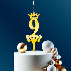NUMBER '9' Food-Safe Gold Cake Topper Candle – Elegant and Reusable Decoration for Birthdays, Astrology-Themed Parties, and Celebrations