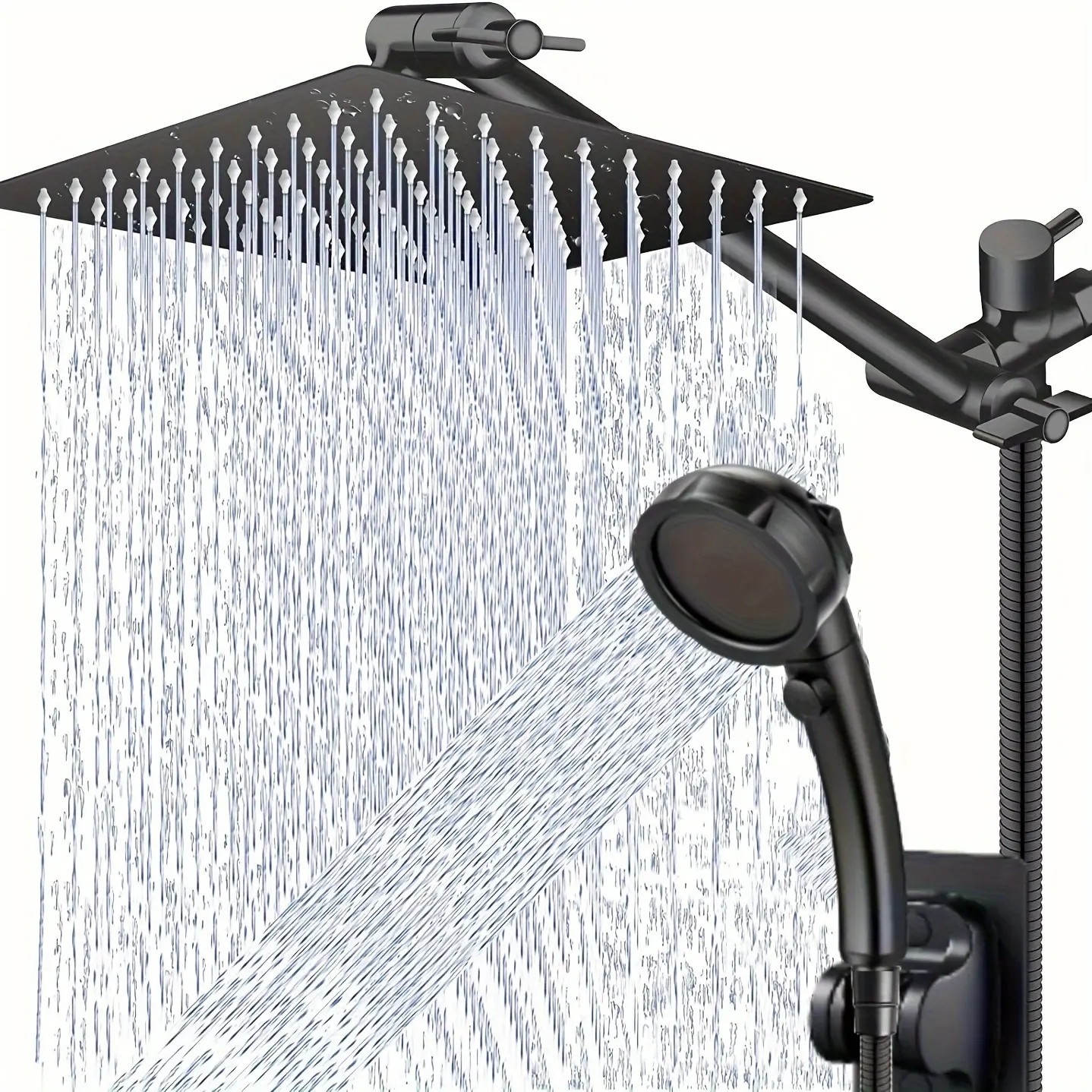 High-Pressure 3-Way Shower Combo, 8/10 Inch Rain Shower Head with 11-inch Adjustable Extension Arm and 3+1 Settings Handheld Showerhead Combo, Powerful Low-pressure Water Shower Spray