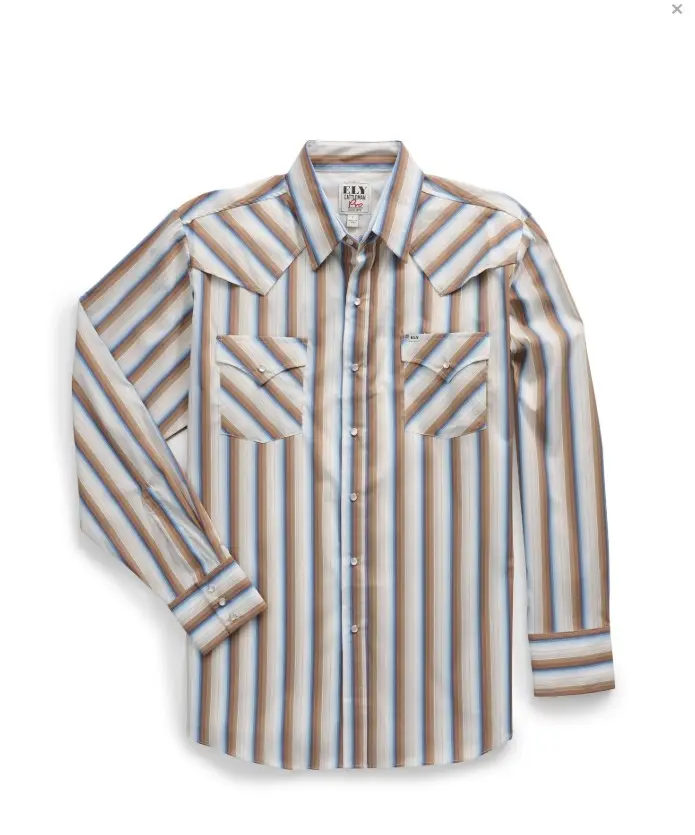 Men's Ely Cattleman Pro Long Sleeve Stretch Vented Western Shirt- Ecru Stripe