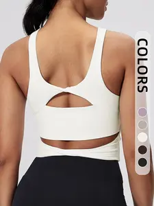 Women's Solid Color Racer Back Sports Bra, Breathable Comfortable Sports Bra, Ladies Sportswear for Yoga Gym Workout