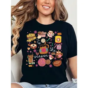 Tis The Season Mexican Christmas Shirt, Mexican Christmas Food Sweatshirt, Xmas Pan Dulce T-Shirt, Xmas Tamale Shirt, Merry Christmas Tee100% Cotton Oversized Short Sleeve Classic Heavy Cotton T Shirt Printed Graphic Tee Women's Casual Short-Sleeved Top