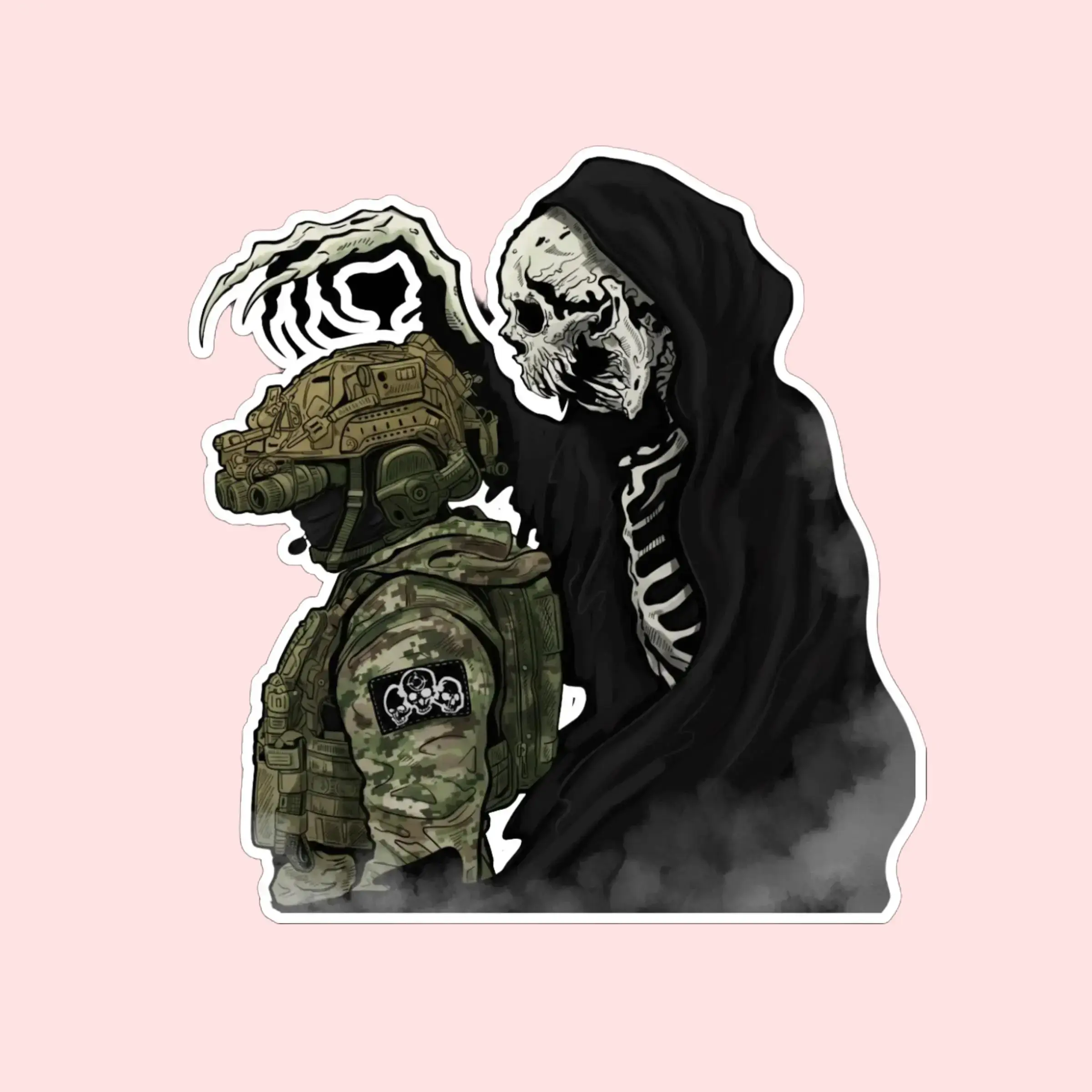 Grim Reaper Tactical Soldier Sticker – Dark Military Skull Decal, Death Concept Art, Waterproof Vinyl