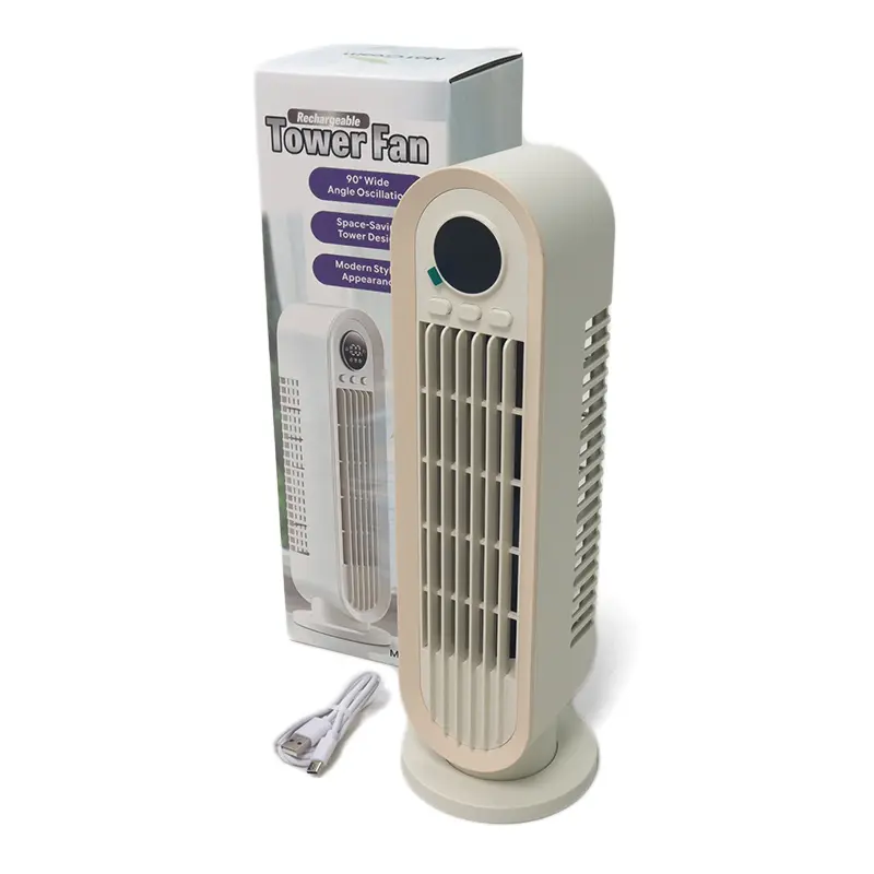 Gray Cream Tower Fan with 90 Wide Angle Oscillation and Space-Saving Design for Modern Home Comfort